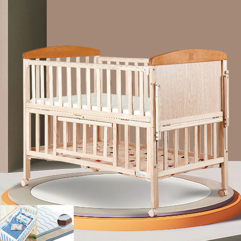 Farmhouse with Storage Baby Crib Wood Arched Crib with Casters