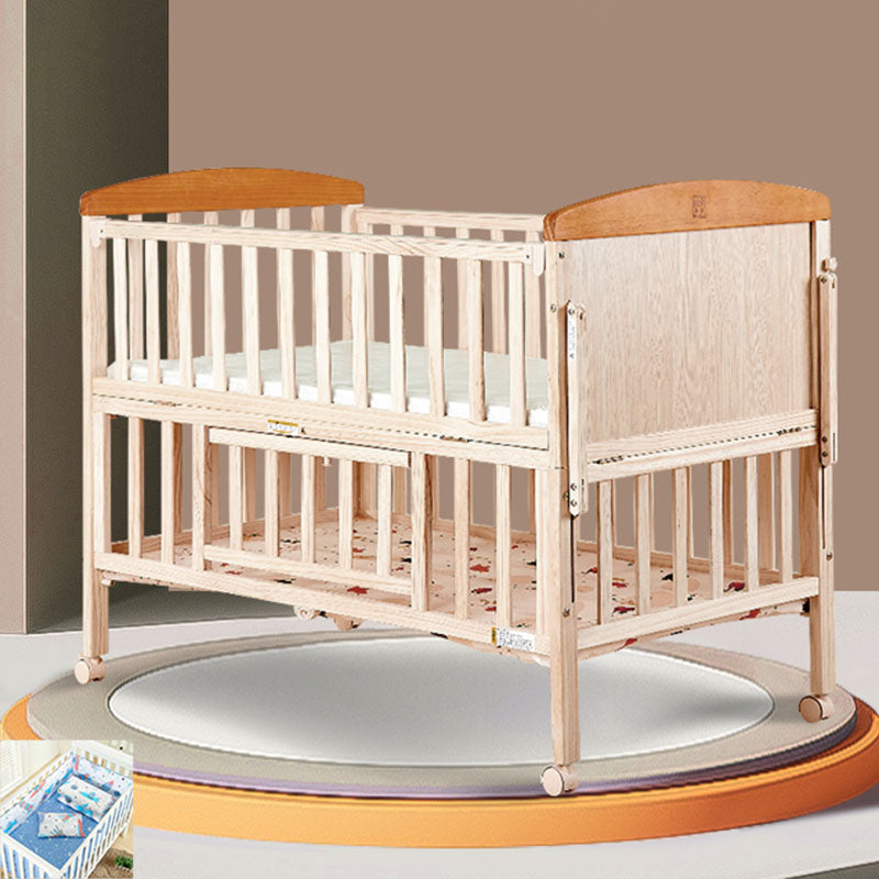 Farmhouse with Storage Baby Crib Wood Arched Crib with Casters