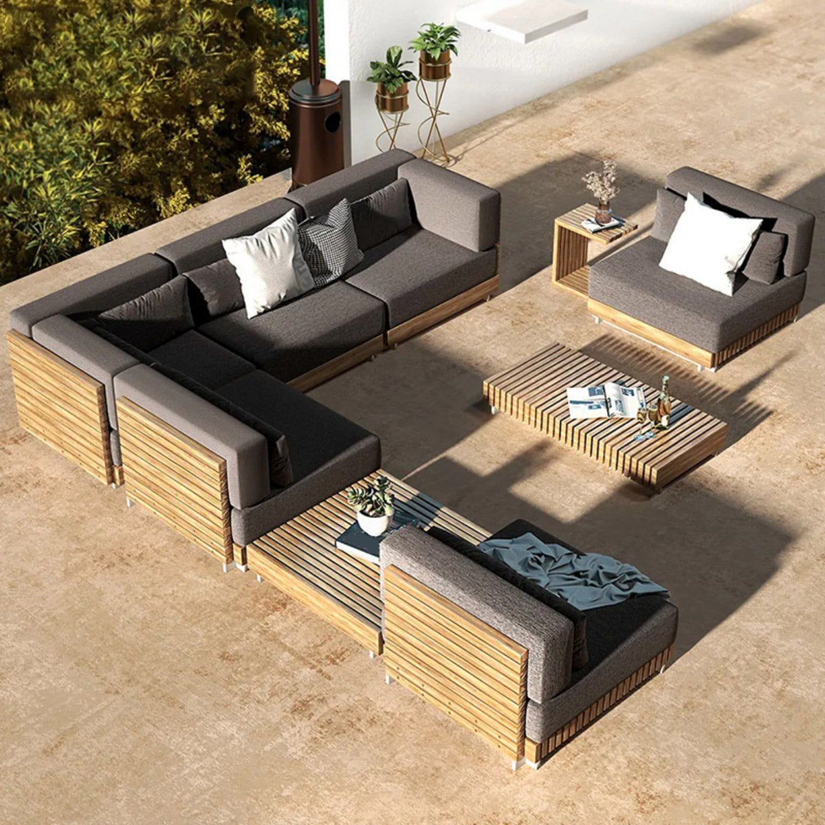 Contemporary Water Resistant Patio Sofa Wood Outdoor Patio Sofa