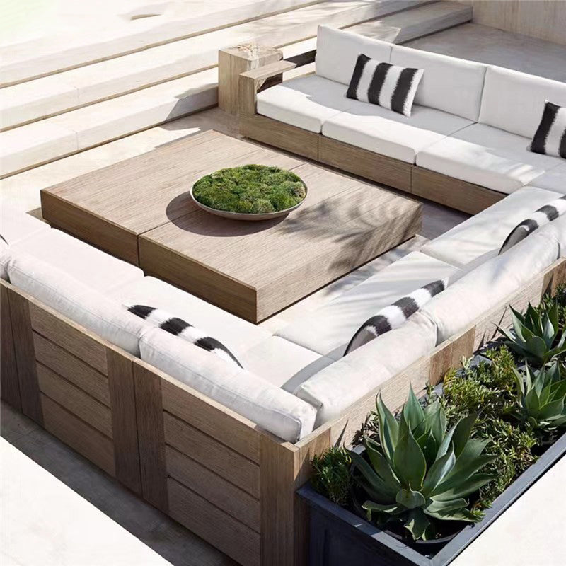 Farmhouse White Cushion Outdoor Sectional Sofa UV Resistant Sofa