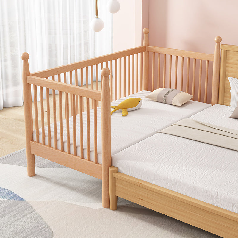 Naitural Nursery Crib with Guardrail Farmhouse Baby Crib in Solid Wood