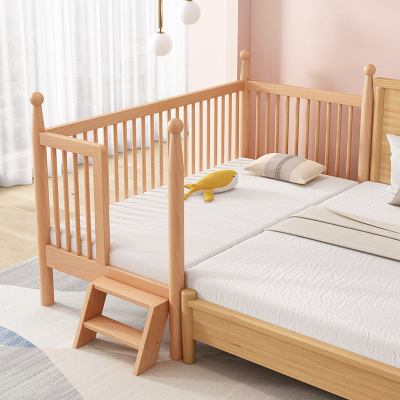 Naitural Nursery Crib with Guardrail Farmhouse Baby Crib in Solid Wood