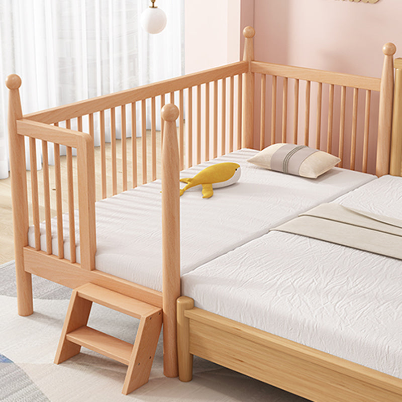 Naitural Nursery Crib with Guardrail Farmhouse Baby Crib in Solid Wood