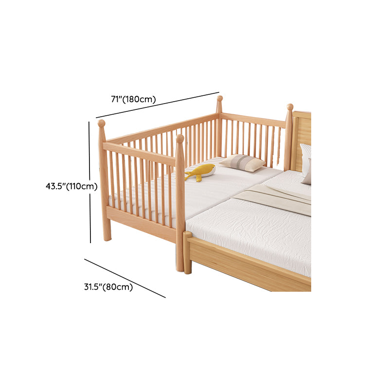 Naitural Nursery Crib with Guardrail Farmhouse Baby Crib in Solid Wood