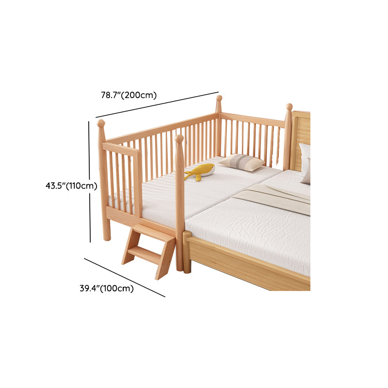 Naitural Nursery Crib with Guardrail Farmhouse Baby Crib in Solid Wood