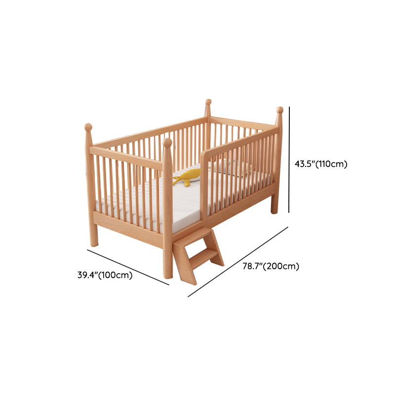 Naitural Nursery Crib with Guardrail Farmhouse Baby Crib in Solid Wood