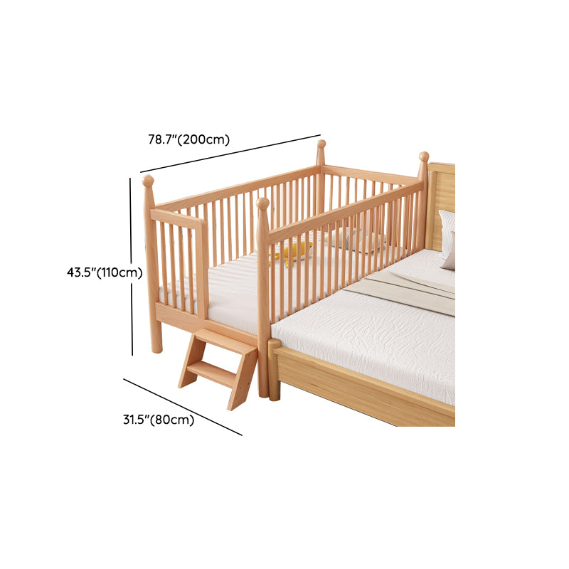 Naitural Nursery Crib with Guardrail Farmhouse Baby Crib in Solid Wood