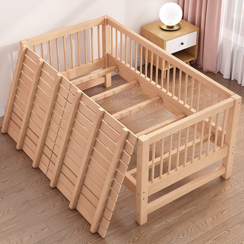 Natural Farmhouse Nursery Crib in Wood with Guardrail Baby Crib