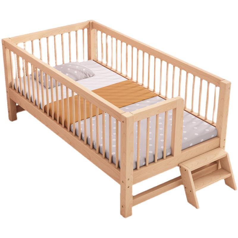 Natural Farmhouse Nursery Crib in Wood with Guardrail Baby Crib