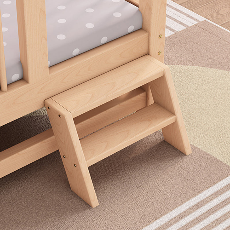 Natural Farmhouse Nursery Crib in Wood with Guardrail Baby Crib