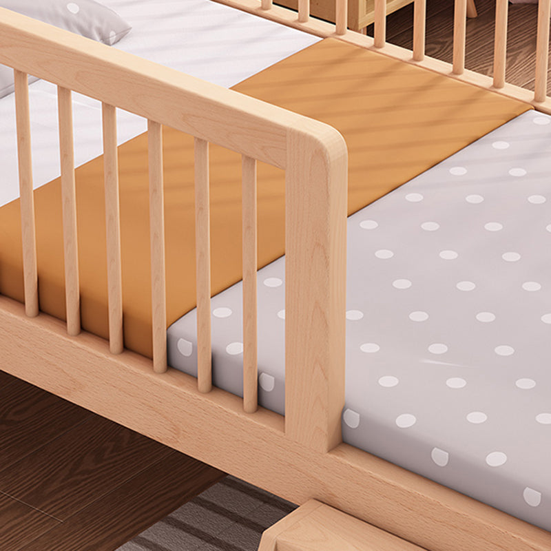 Natural Farmhouse Nursery Crib in Wood with Guardrail Baby Crib