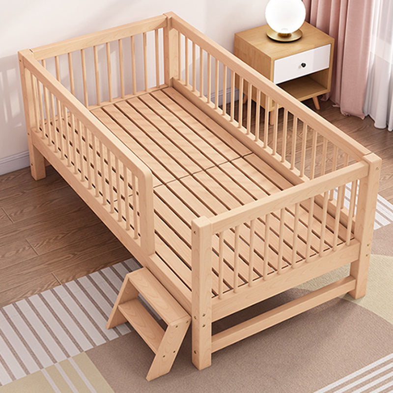 Natural Farmhouse Nursery Crib in Wood with Guardrail Baby Crib