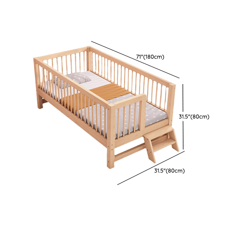 Natural Farmhouse Nursery Crib in Wood with Guardrail Baby Crib