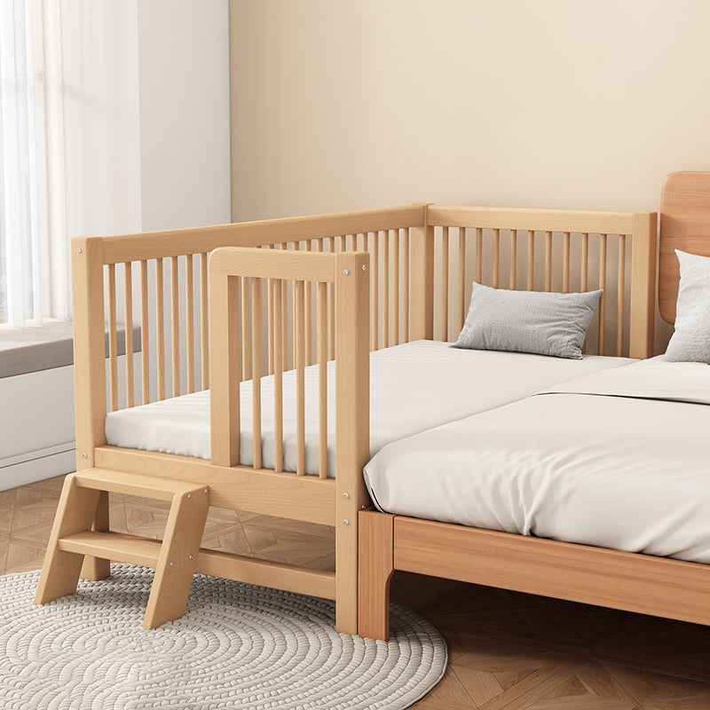 Natural Solid Wood Nursery Crib with Guardrail Farmhouse Crib