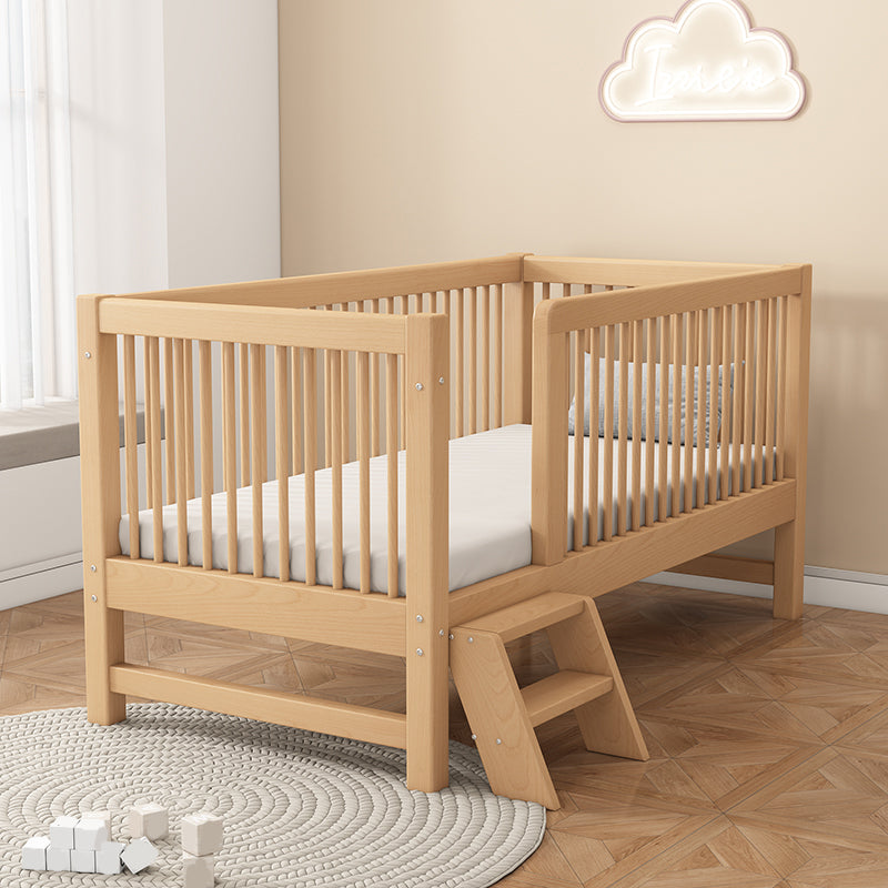 Natural Solid Wood Nursery Crib with Guardrail Farmhouse Crib