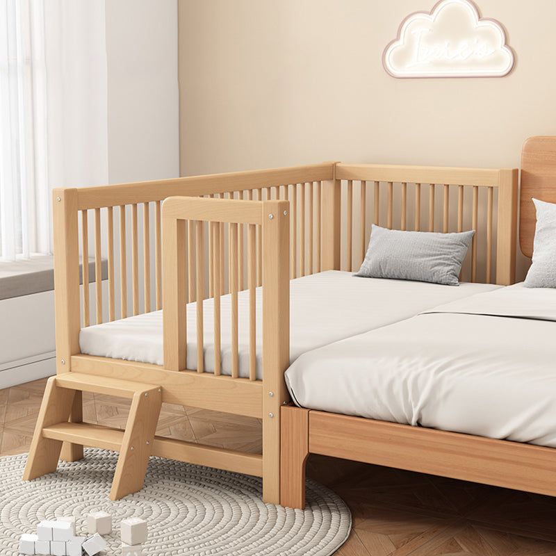 Natural Solid Wood Nursery Crib with Guardrail Farmhouse Crib