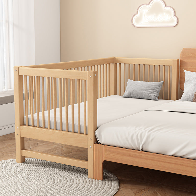 Natural Solid Wood Nursery Crib with Guardrail Farmhouse Crib