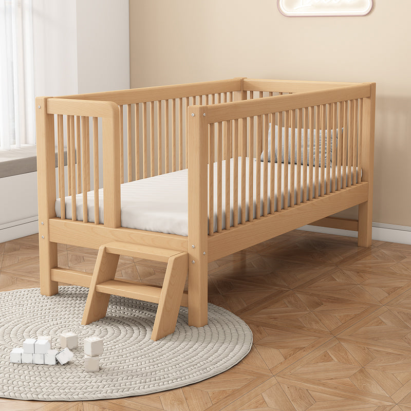 Natural Solid Wood Nursery Crib with Guardrail Farmhouse Crib