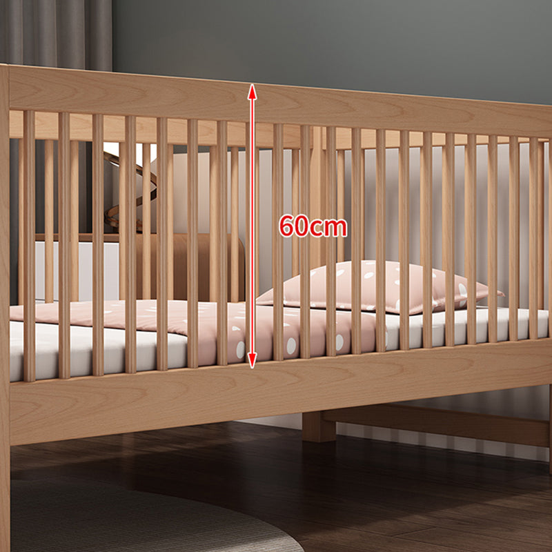 Natural Solid Wood Nursery Crib with Guardrail Farmhouse Crib