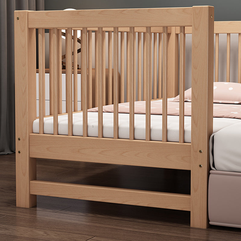 Natural Solid Wood Nursery Crib with Guardrail Farmhouse Crib