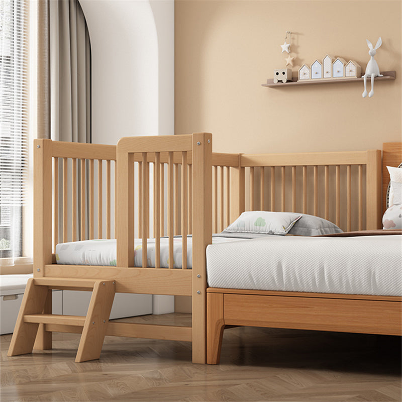 Natural Solid Wood Nursery Crib with Guardrail Farmhouse Crib