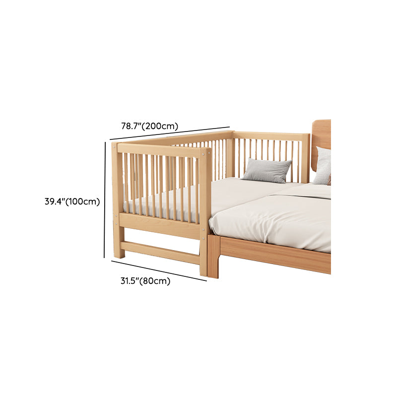 Natural Solid Wood Nursery Crib with Guardrail Farmhouse Crib