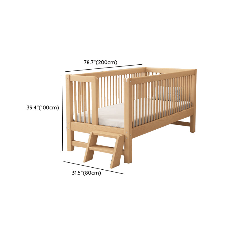 Natural Solid Wood Nursery Crib with Guardrail Farmhouse Crib