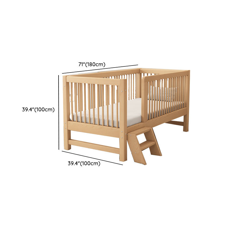 Natural Solid Wood Nursery Crib with Guardrail Farmhouse Crib