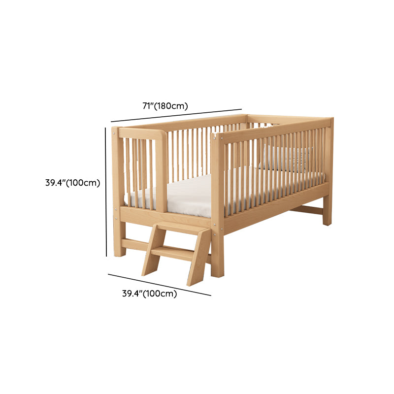 Natural Solid Wood Nursery Crib with Guardrail Farmhouse Crib