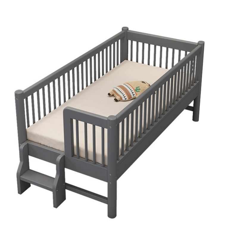 Contemporary Nursery Crib with Guardrail in Natural/Grey Solid Wood