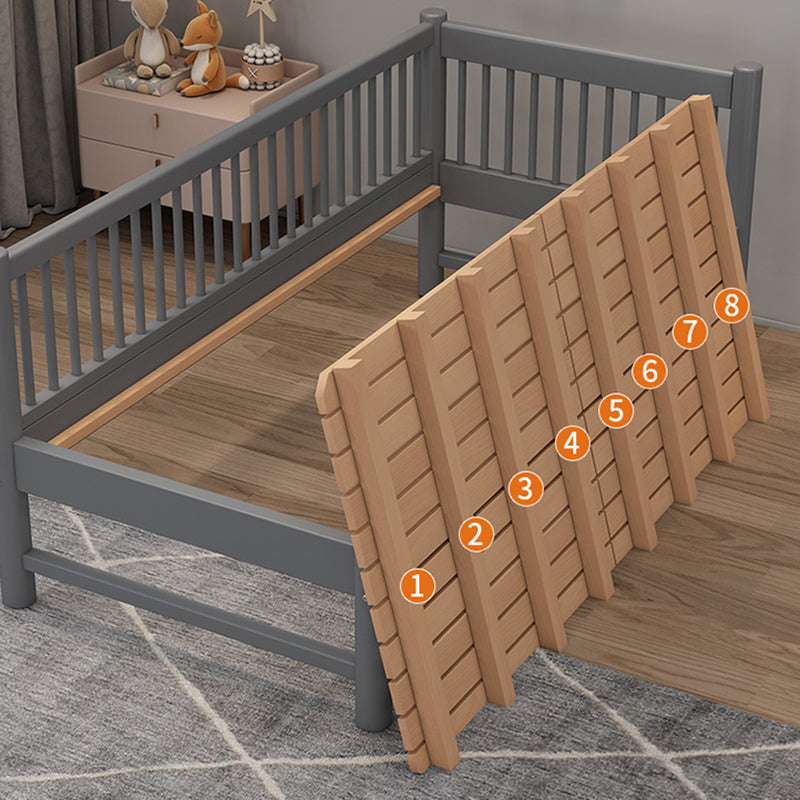 Contemporary Nursery Crib with Guardrail in Natural/Grey Solid Wood