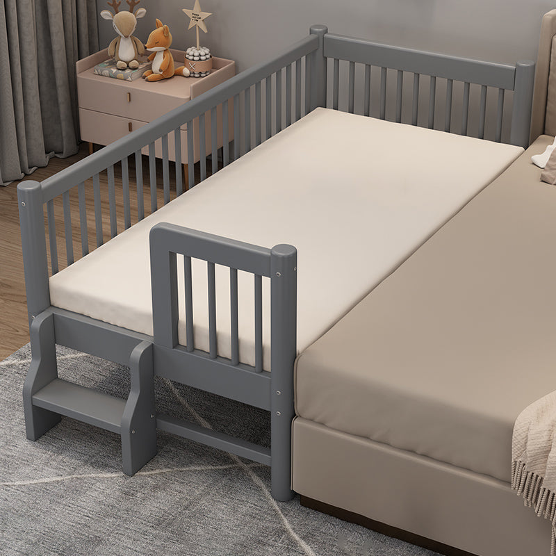 Contemporary Nursery Crib with Guardrail in Natural/Grey Solid Wood