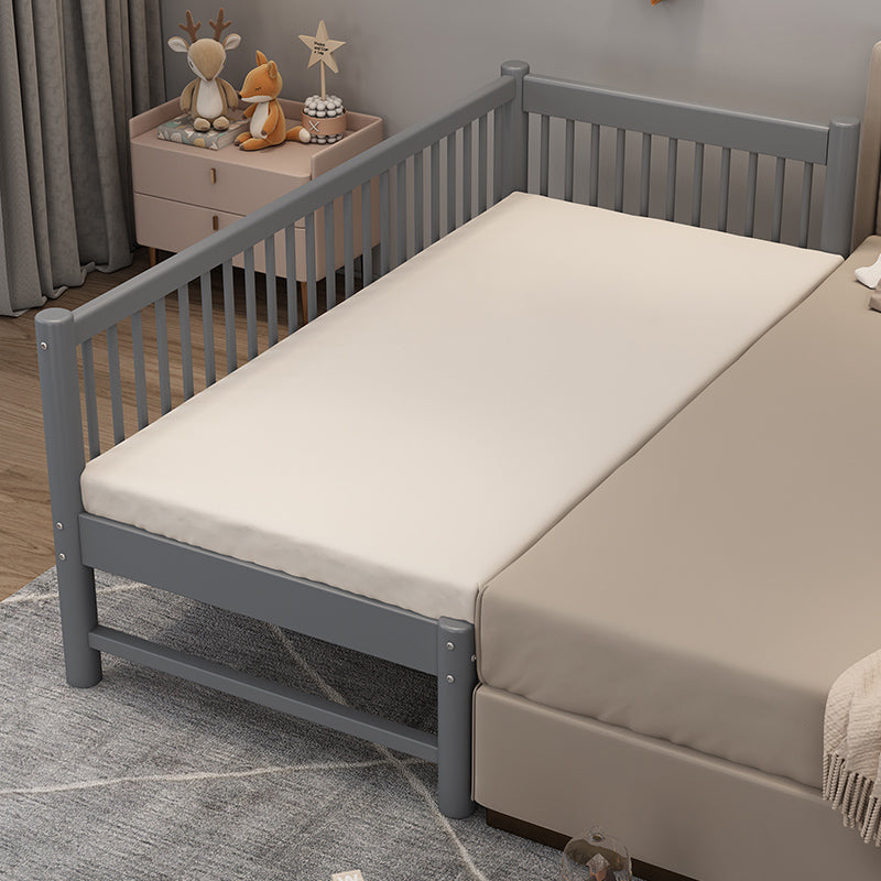 Contemporary Nursery Crib with Guardrail in Natural/Grey Solid Wood