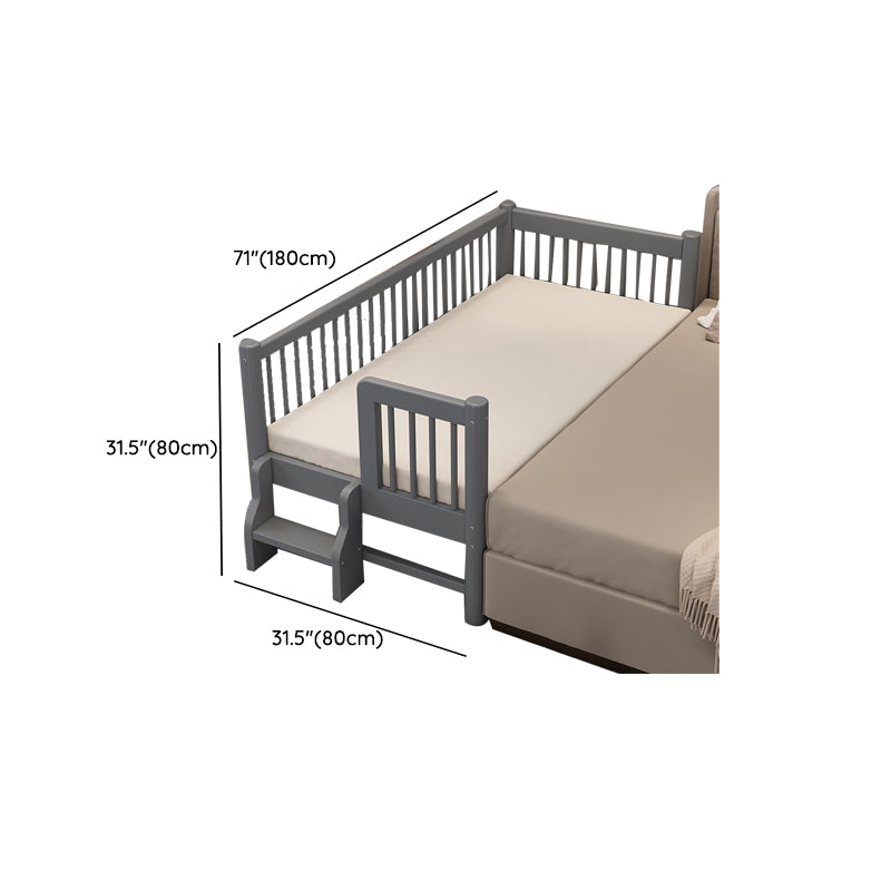 Contemporary Nursery Crib with Guardrail in Natural/Grey Solid Wood