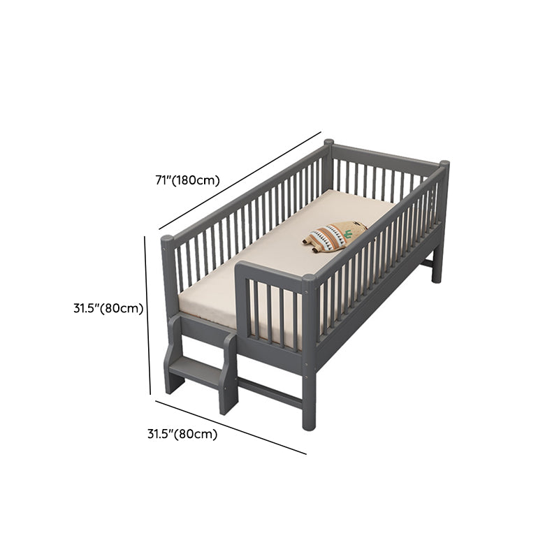 Contemporary Nursery Crib with Guardrail in Natural/Grey Solid Wood