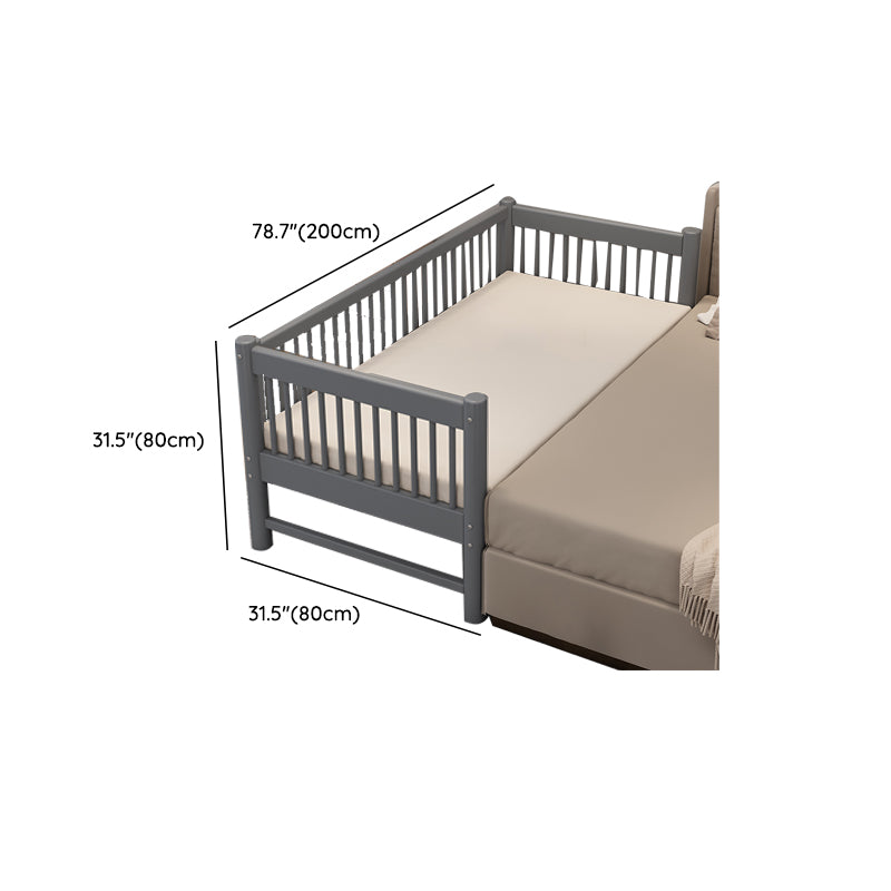 Contemporary Nursery Crib with Guardrail in Natural/Grey Solid Wood