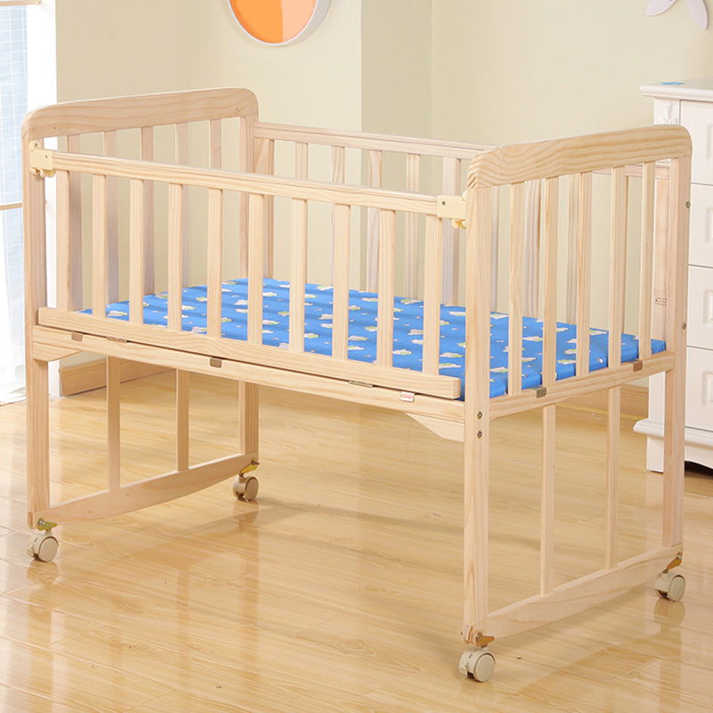 Farmhouse / Country Baby Crib Wood with Guardrail Washed Natural Nursery Bed