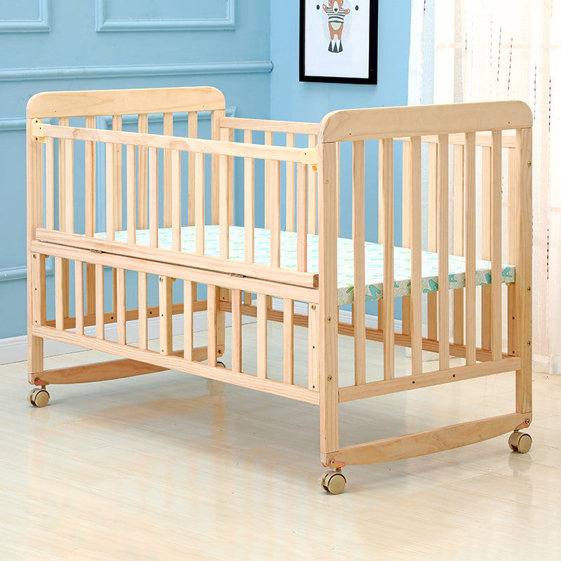 Farmhouse / Country Baby Crib Wood with Guardrail Washed Natural Nursery Bed