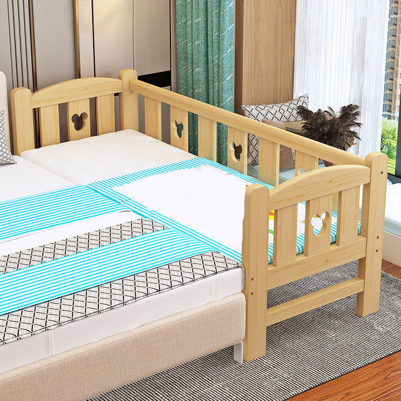 Glam Baby Crib with Mattress Washed Natural Wood with Guardrail Nursery Bed