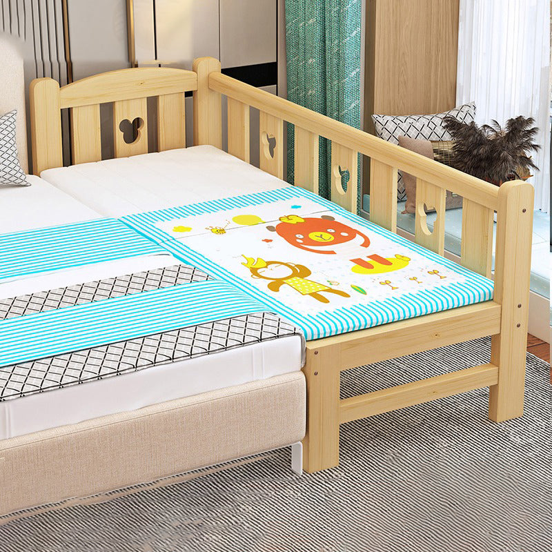 Glam Baby Crib with Mattress Washed Natural Wood with Guardrail Nursery Bed