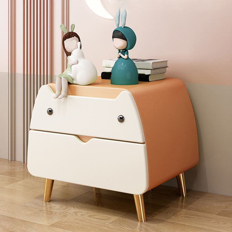 Oak Nursery Nightstand with Drawers Flat Top Animals Kids Bedside Table