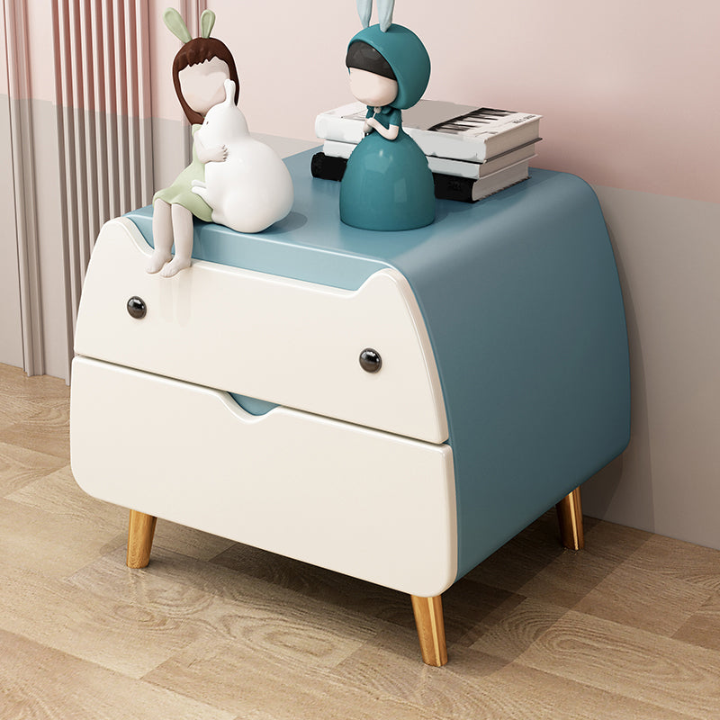 Oak Nursery Nightstand with Drawers Flat Top Animals Kids Bedside Table