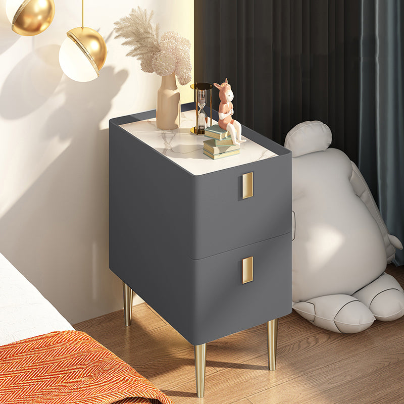 Stone Nightstands Solid Wood and Faux Leather Upholstery Nightstand