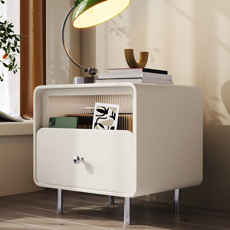 Contemporary Youth Nightstand with Drawer and Shelf Metal Base Kids Bedside Table