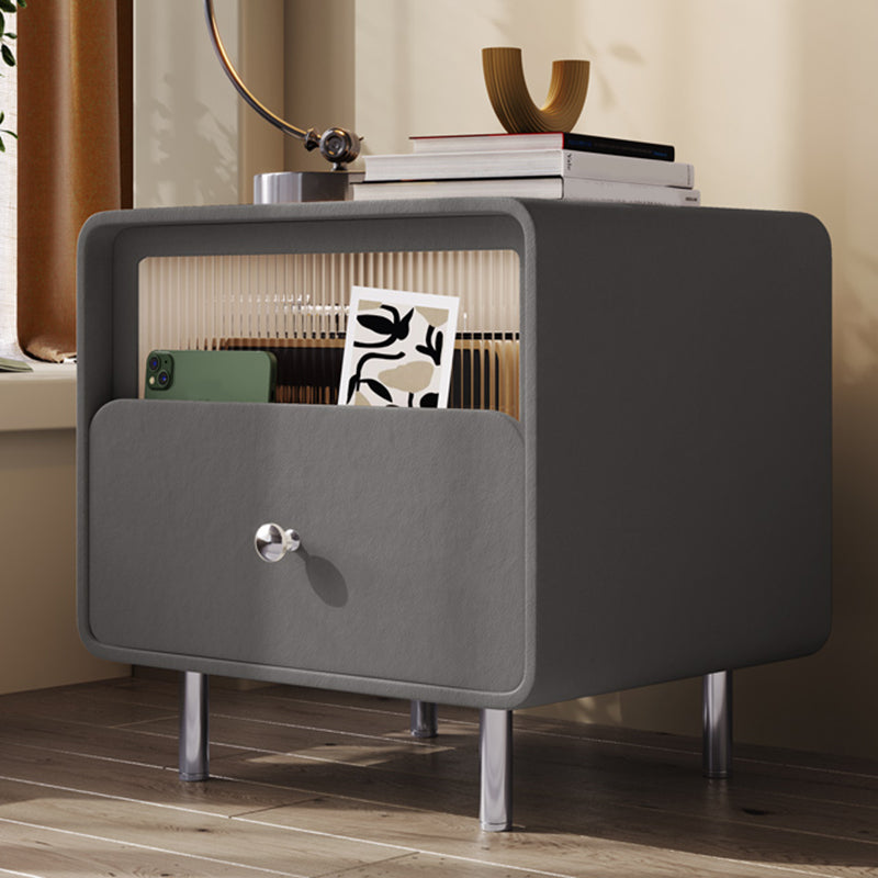 Contemporary Youth Nightstand with Drawer and Shelf Metal Base Kids Bedside Table