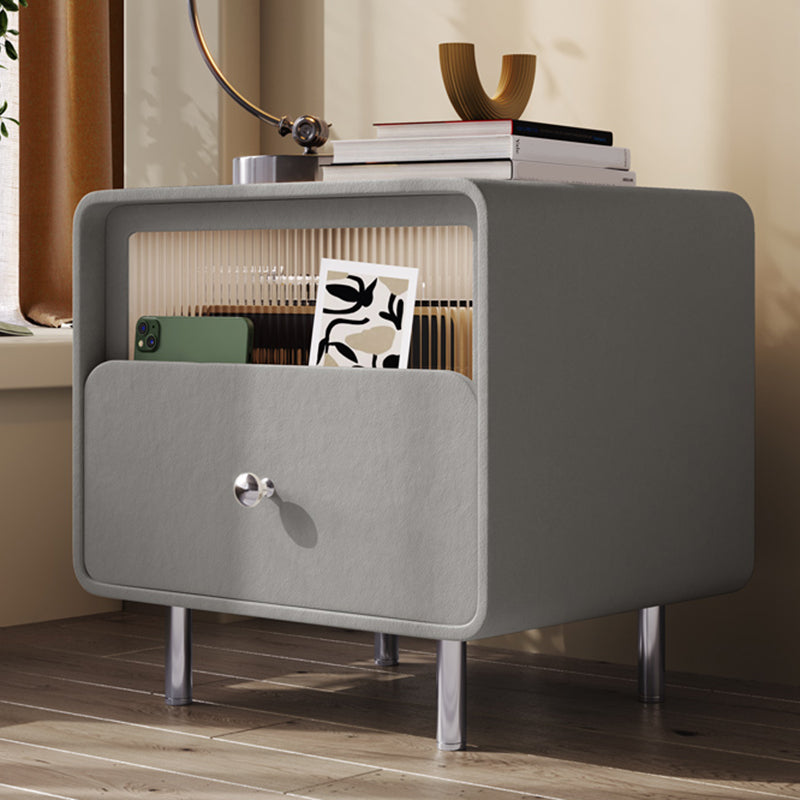 Contemporary Youth Nightstand with Drawer and Shelf Metal Base Kids Bedside Table