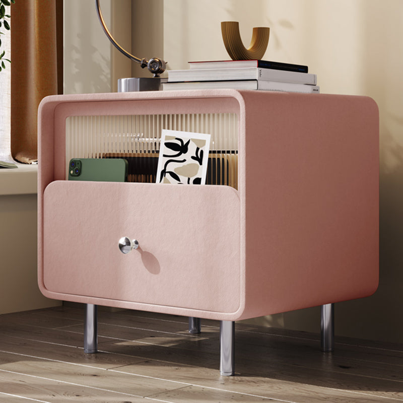 Contemporary Youth Nightstand with Drawer and Shelf Metal Base Kids Bedside Table