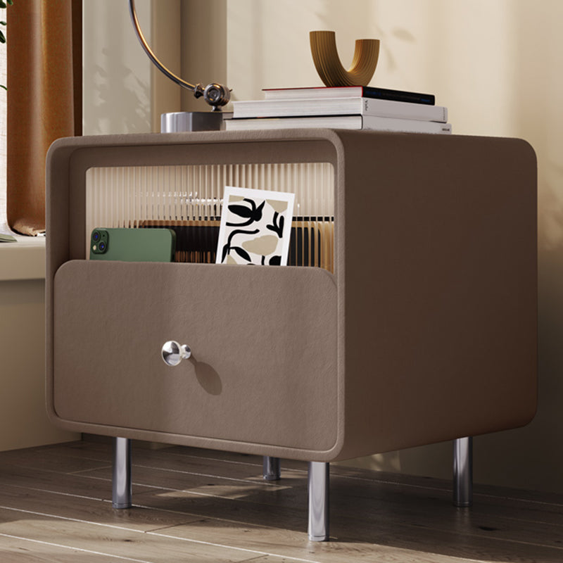 Contemporary Youth Nightstand with Drawer and Shelf Metal Base Kids Bedside Table