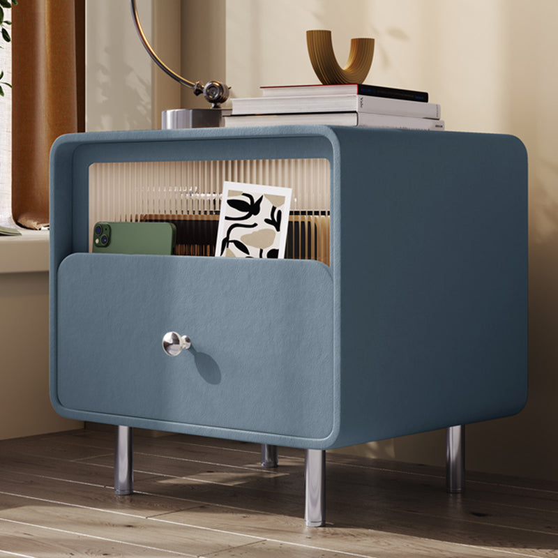 Contemporary Youth Nightstand with Drawer and Shelf Metal Base Kids Bedside Table