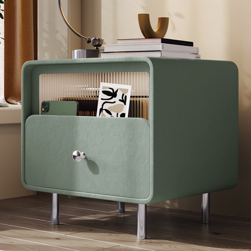 Contemporary Youth Nightstand with Drawer and Shelf Metal Base Kids Bedside Table